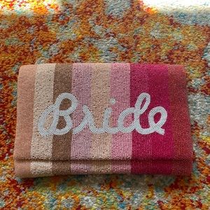 Bride Pink Beaded Clutch Purse with Chain Strap